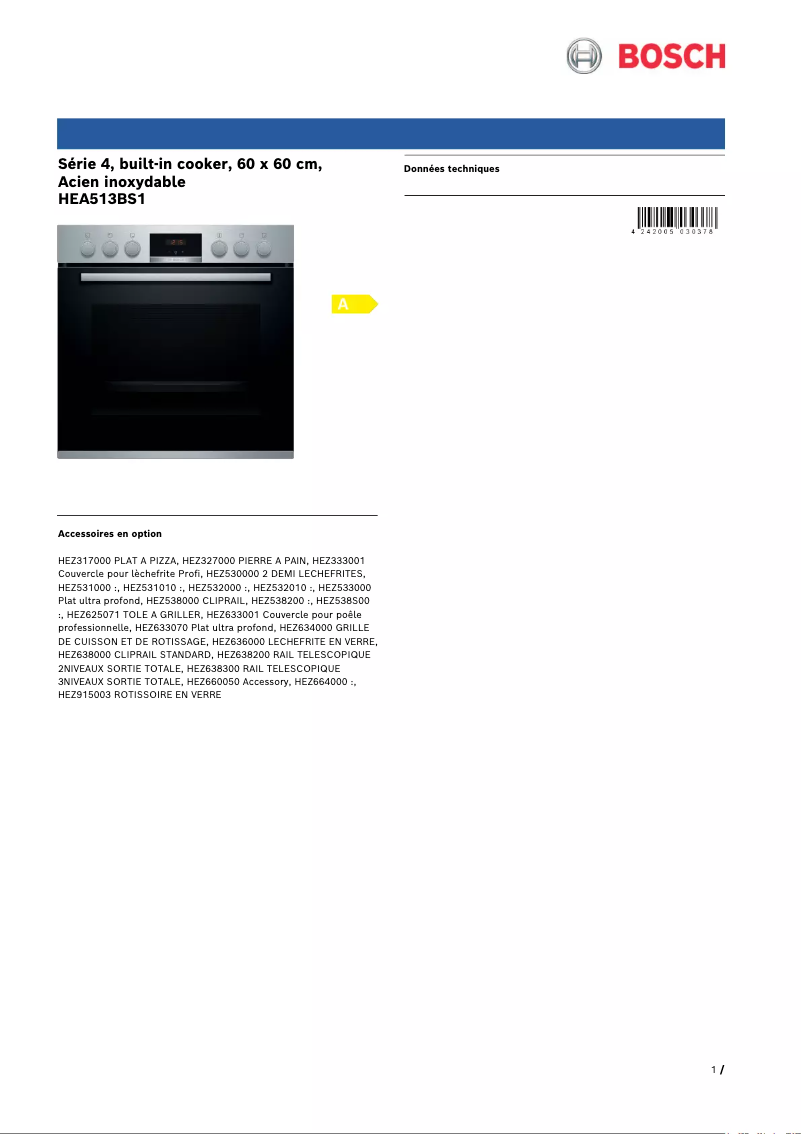 Página 1 del manual Ficha técnica Bosch HEA513BS1