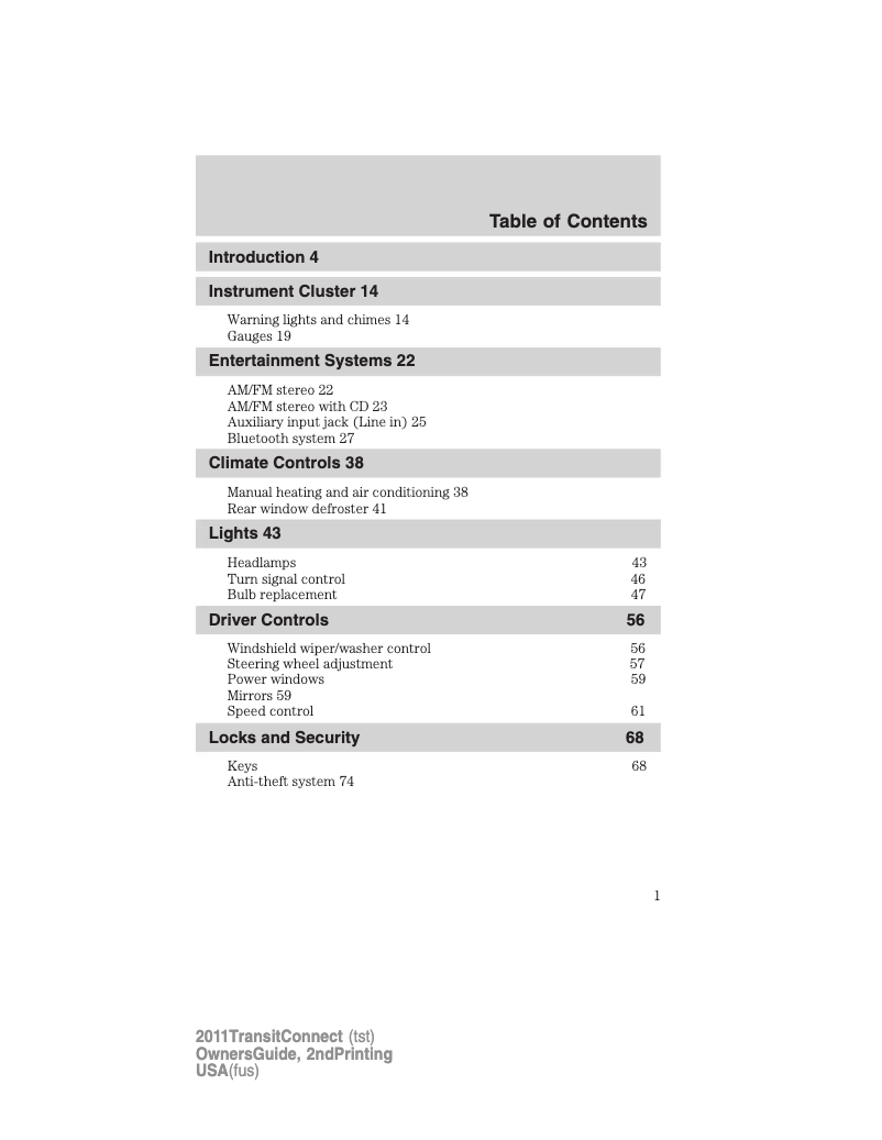 Page n°1 - Manuel utilisateur Ford Transit (2011)