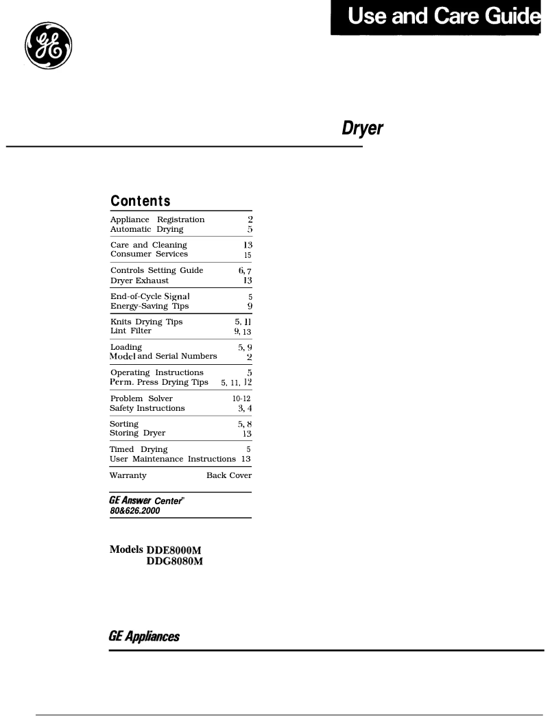 Page n°1 - Manuel utilisateur GE DDE8000M