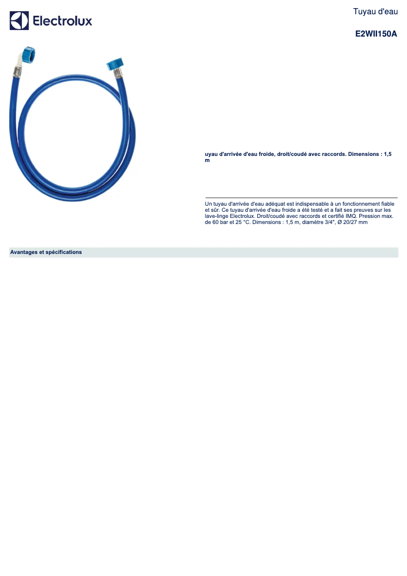 Image de la première page du manuel de l'appareil E2WII150A