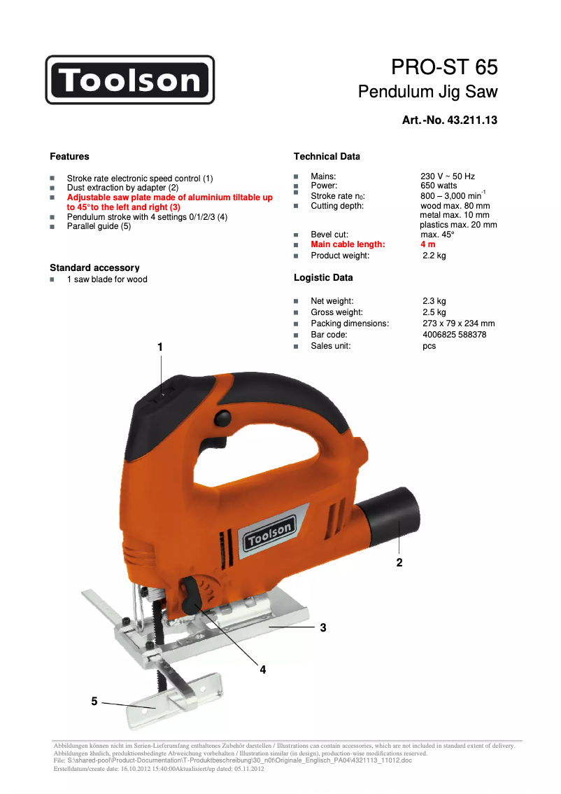 Image de la première page du manuel de l'appareil PRO-ST 65