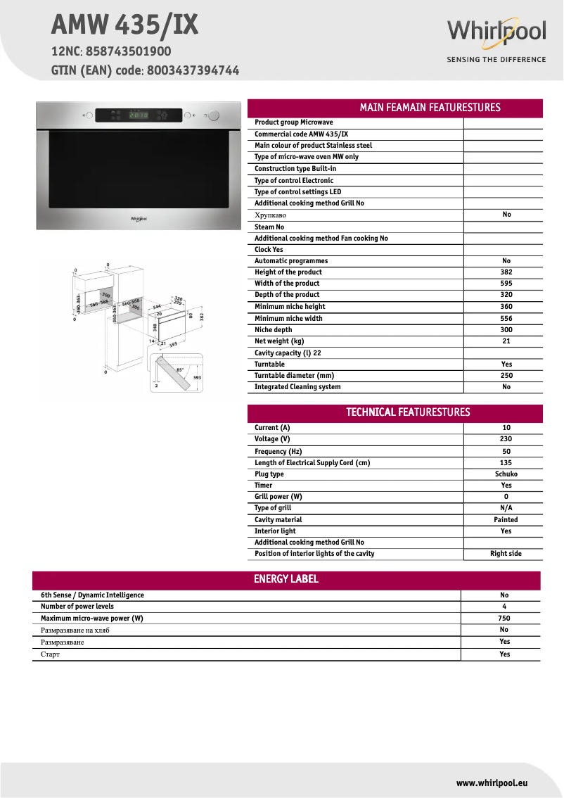 Page n°1 - Manuel utilisateur Whirlpool AMW 435 IX