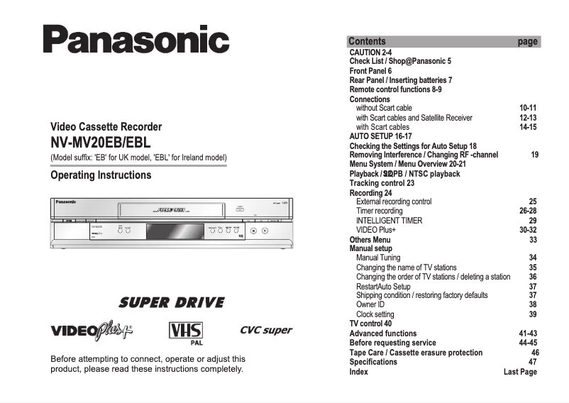 Page 1 de la notice Manuel utilisateur Panasonic NV-MV20EB