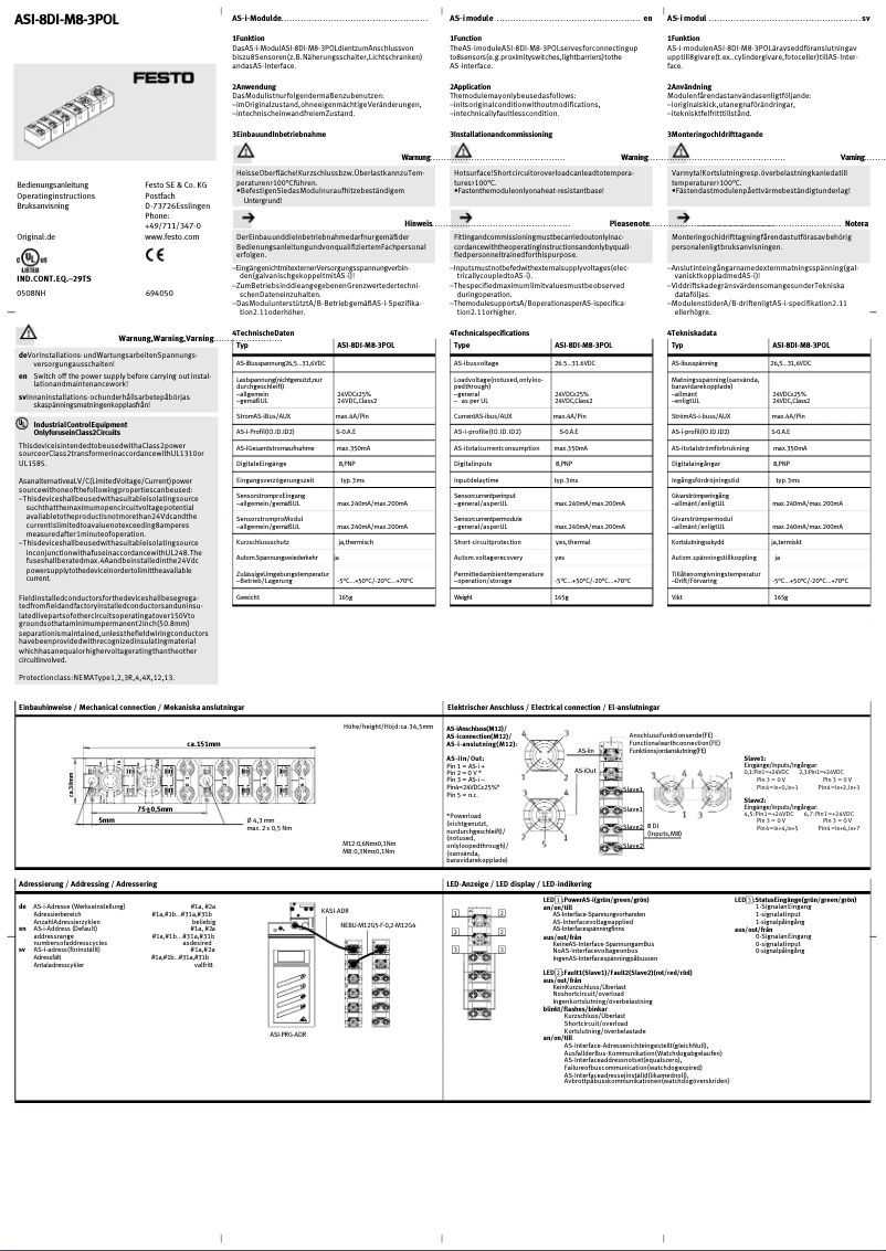 Page 1 de la notice Manuel utilisateur Festo ASI-8DI-M8-3POL