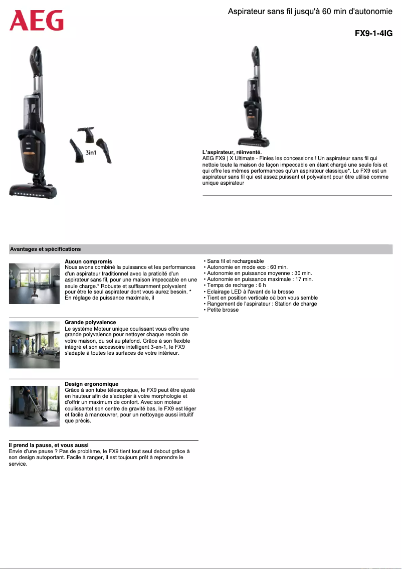 Page 1 de la notice Fiche technique AEG FX9-1-4IG