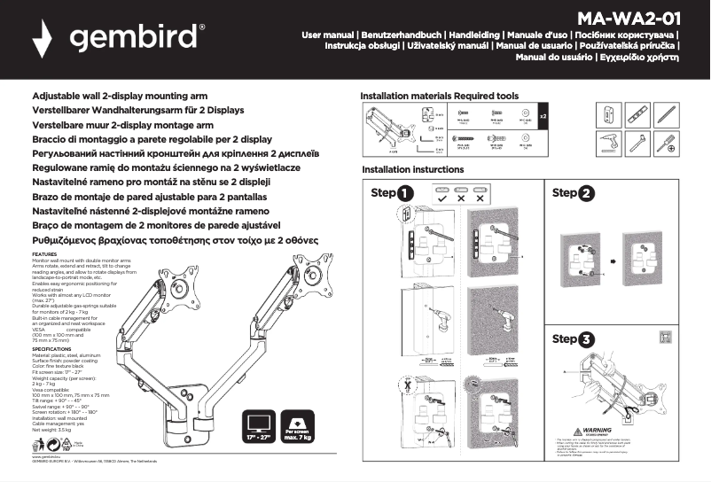 Page 1 de la notice Manuel utilisateur Gembird MA-WA2-01