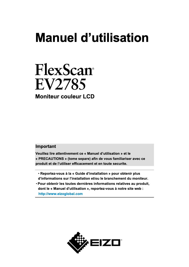 Page n°1 - Manuel utilisateur Eizo FlexScan EV2785