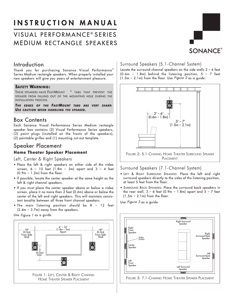 Page 1 de la notice Manuel utilisateur Sonance Visual Performance VP65
