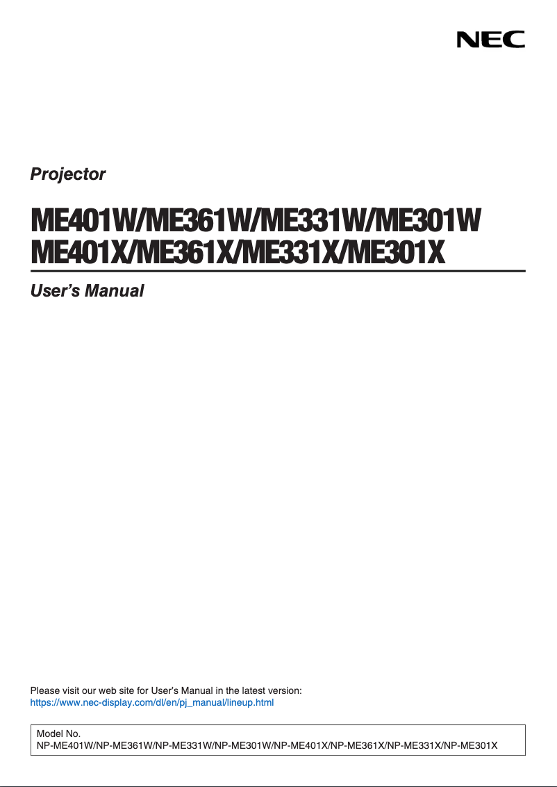 Page n°1 - Manuel utilisateur NEC ME401X