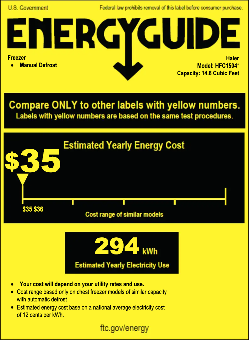 Page 1 de la notice Label énergétique Haier HFC1504ACW