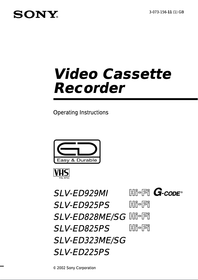 Page n°1 - Manuel utilisateur Sony SLV-ED323SG