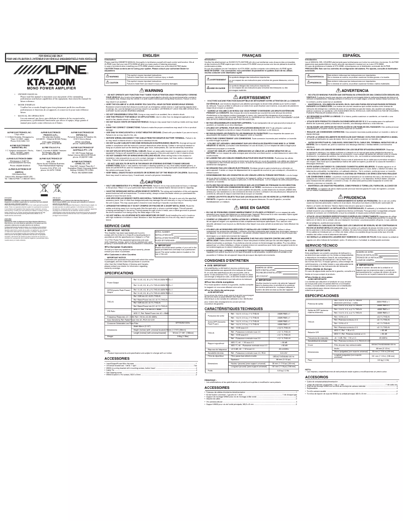 Page 1 de la notice Manuel utilisateur Alpine KTA-200M