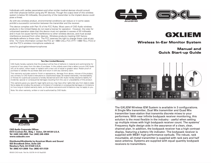 Page 1 de la notice Manuel utilisateur CAD Audio GXLIEM