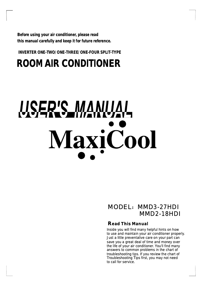 Page n°1 - Manuel utilisateur Maxicool DMD-M09-I