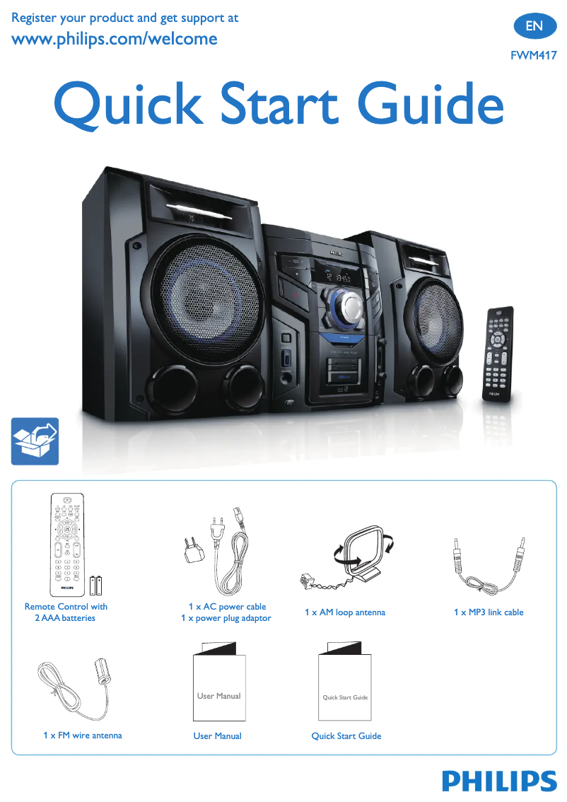 Page 1 de la notice Guide de démarrage rapide Philips FWM417