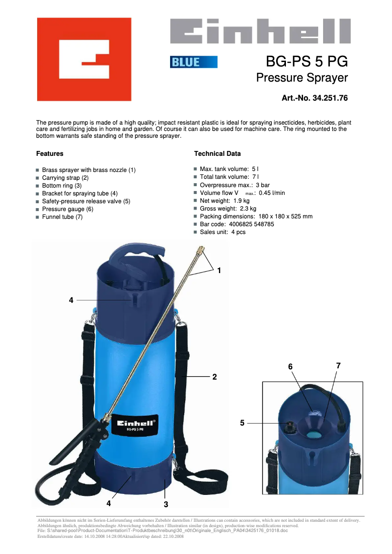 Page 1 de la notice Manuel utilisateur Einhell BG-PS 5 PG