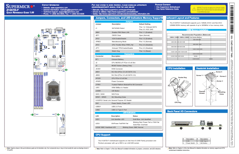 Page 1 de la notice Guide de démarrage rapide Supermicro X12STD-F