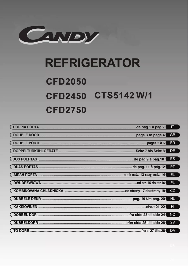 Page n°1 - Manuel utilisateur Candy CFDK 2450