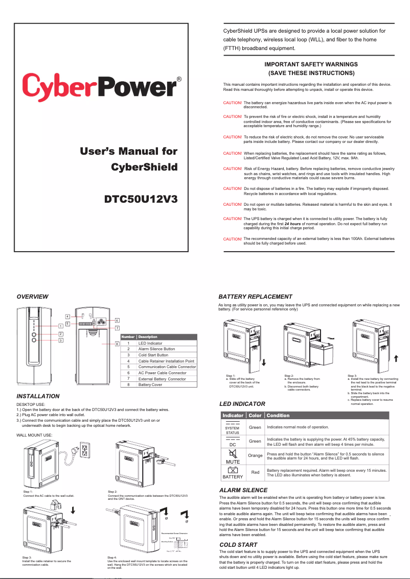 Page n°1 - Manuel utilisateur CyberPower DTC50U12V