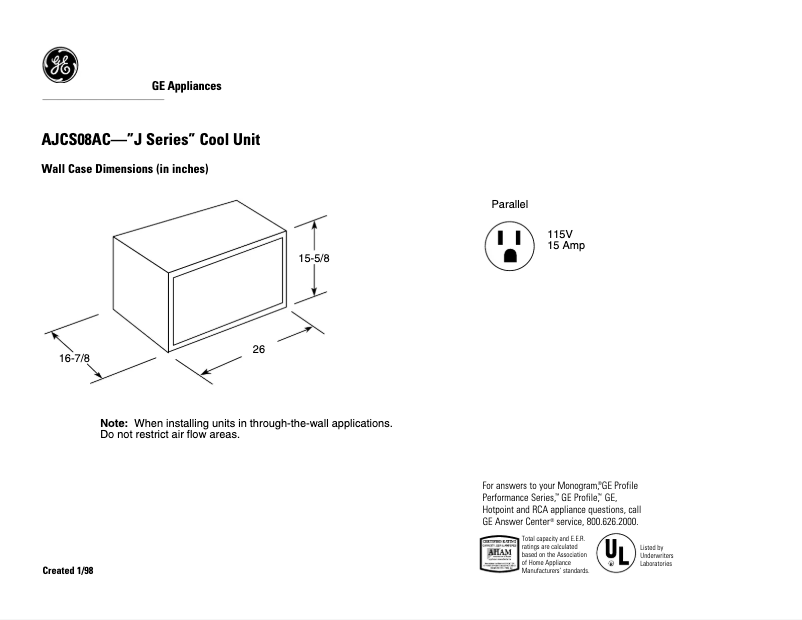 Page n°1 - Fiche technique GE AJCS08AC
