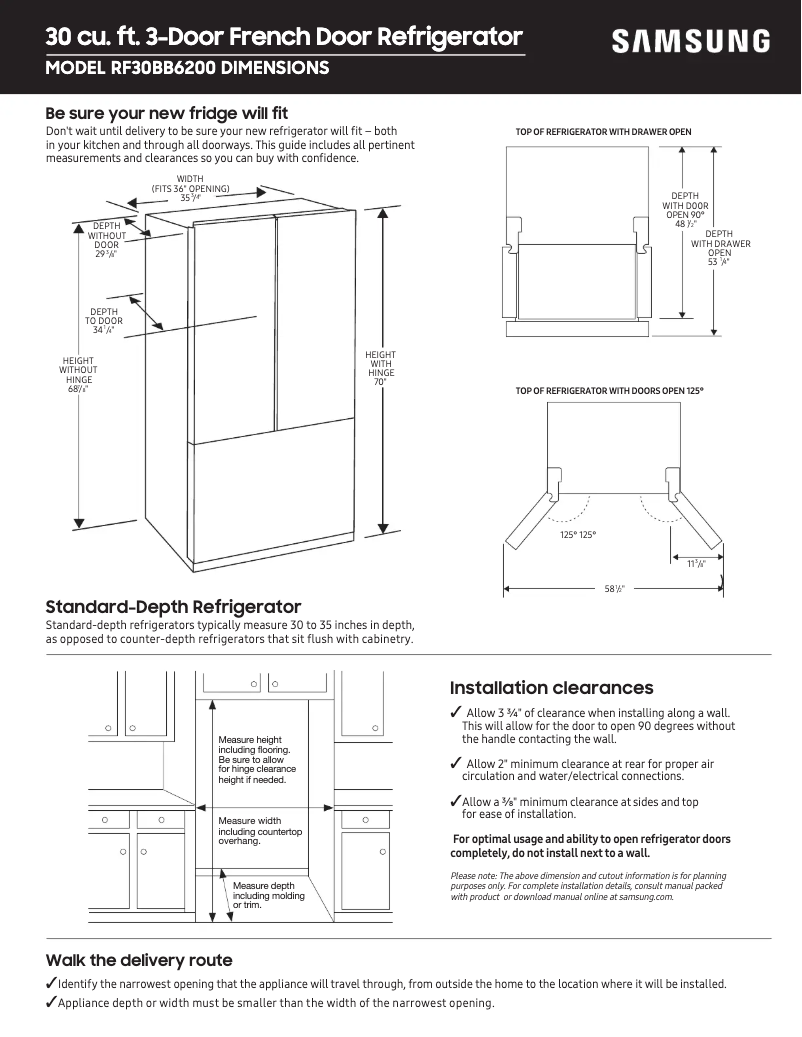 Page 1 de la notice Guide de mesure Samsung RF30BB620012