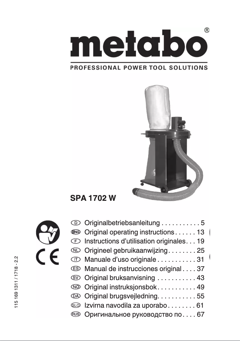 Página 1 del manual Manual de usuario Metabo SPA 1702 W