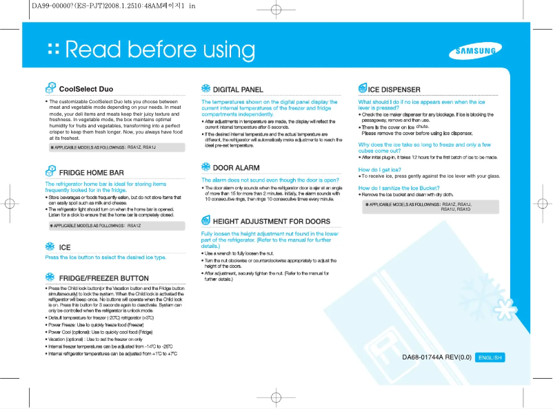 Page 1 de la notice Guide d'installation Samsung RS20CRPS