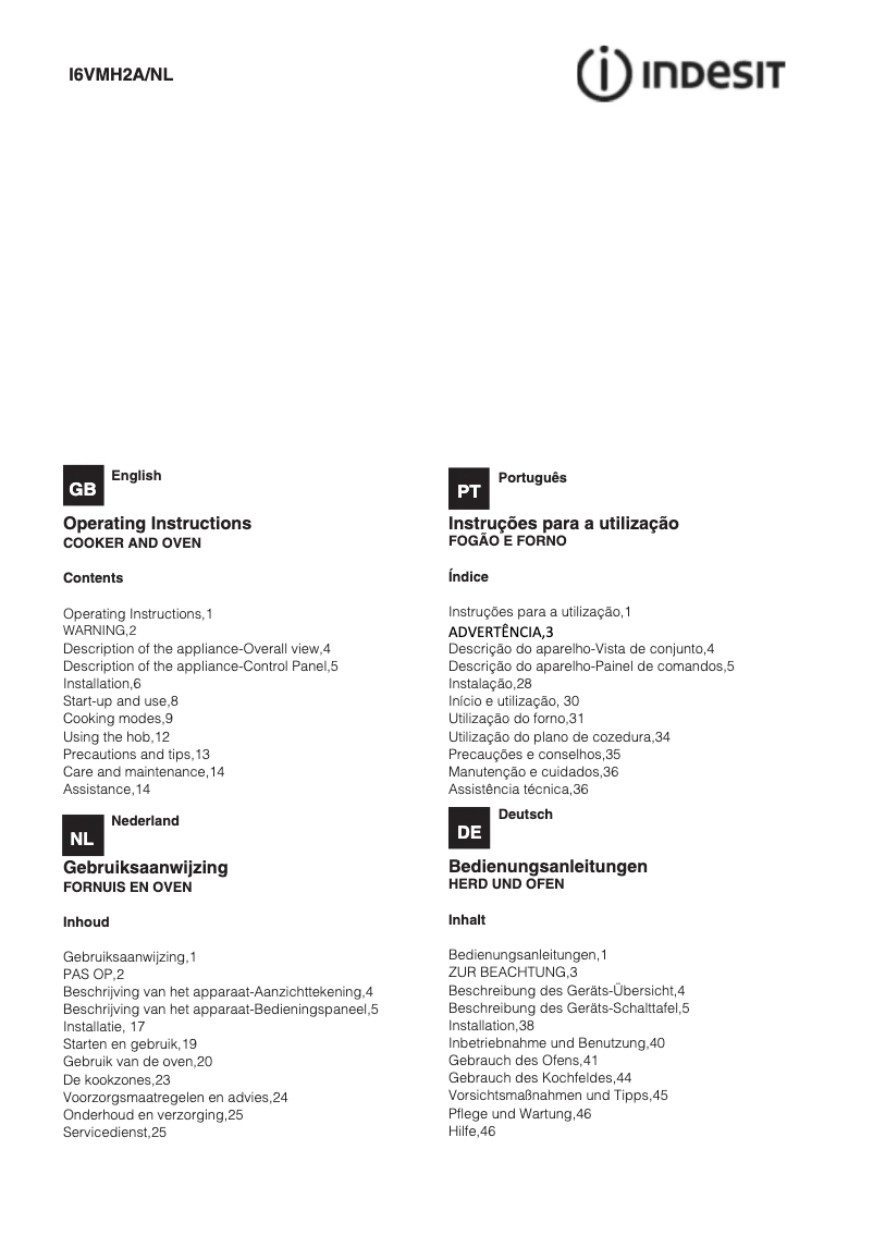 Page n°1 - Manuel utilisateur Indesit I6VMH2A/NL