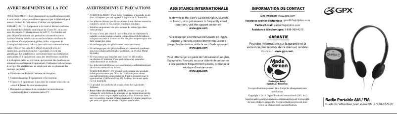 Page 1 de la notice Manuel utilisateur GPX R116B