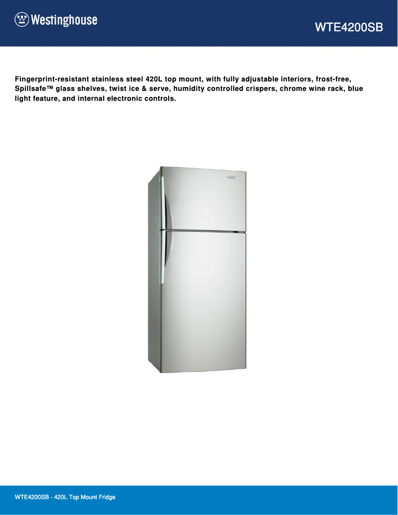 Page 1 de la notice Fiche technique Westinghouse WTE4200SB