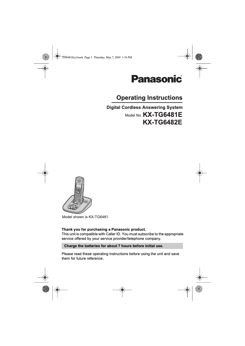 Image de la première page du manuel de l'appareil KX-TG6482E