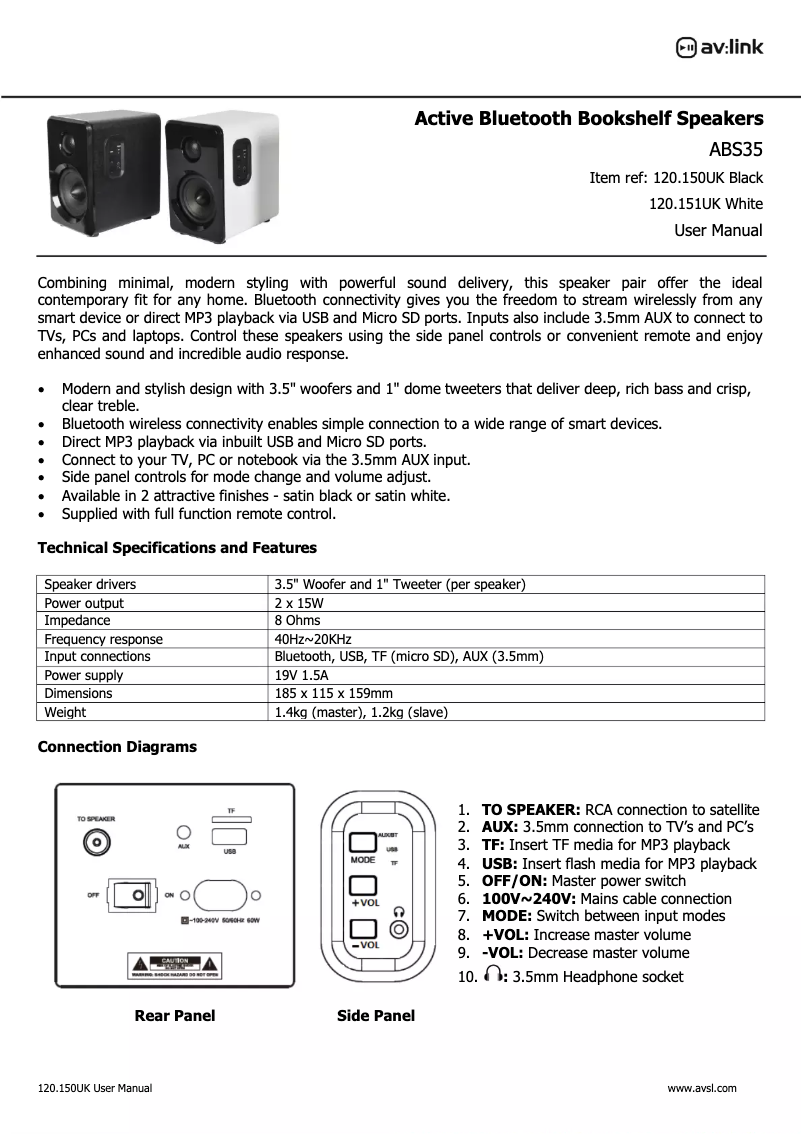 Page 1 de la notice Manuel utilisateur AV:link ABS35