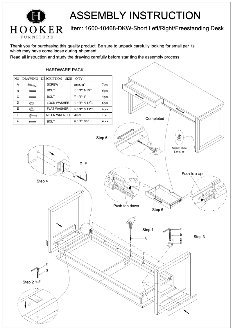 Page 1 de la notice Manuel utilisateur Hooker 1600-10468-DKW