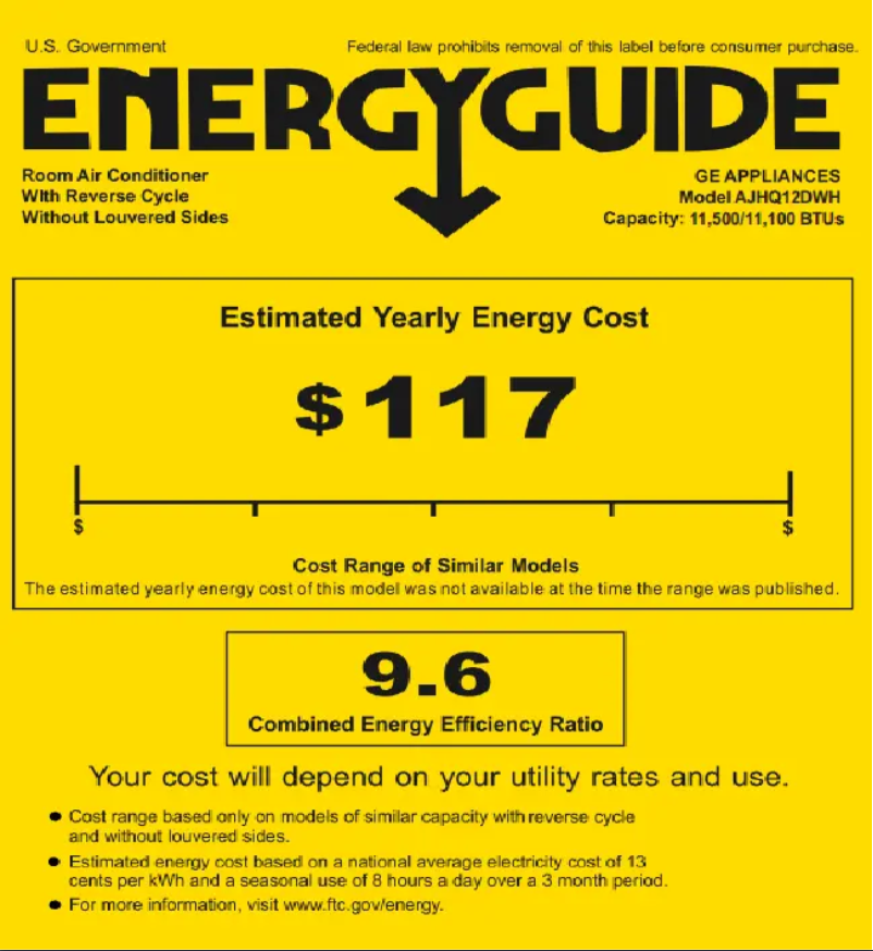 Page n°1 - Label énergétique GE AJHQ12DWH