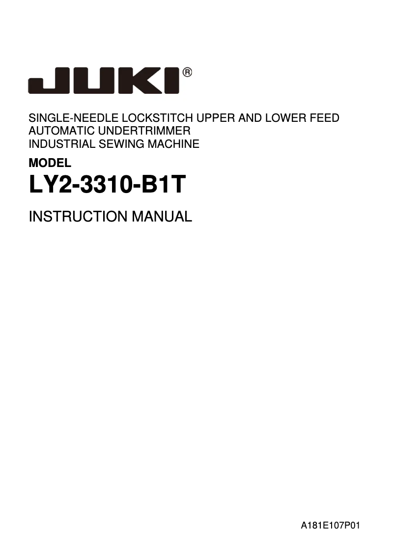 Page n°1 - Manuel utilisateur Juki LY2-3310-B1T
