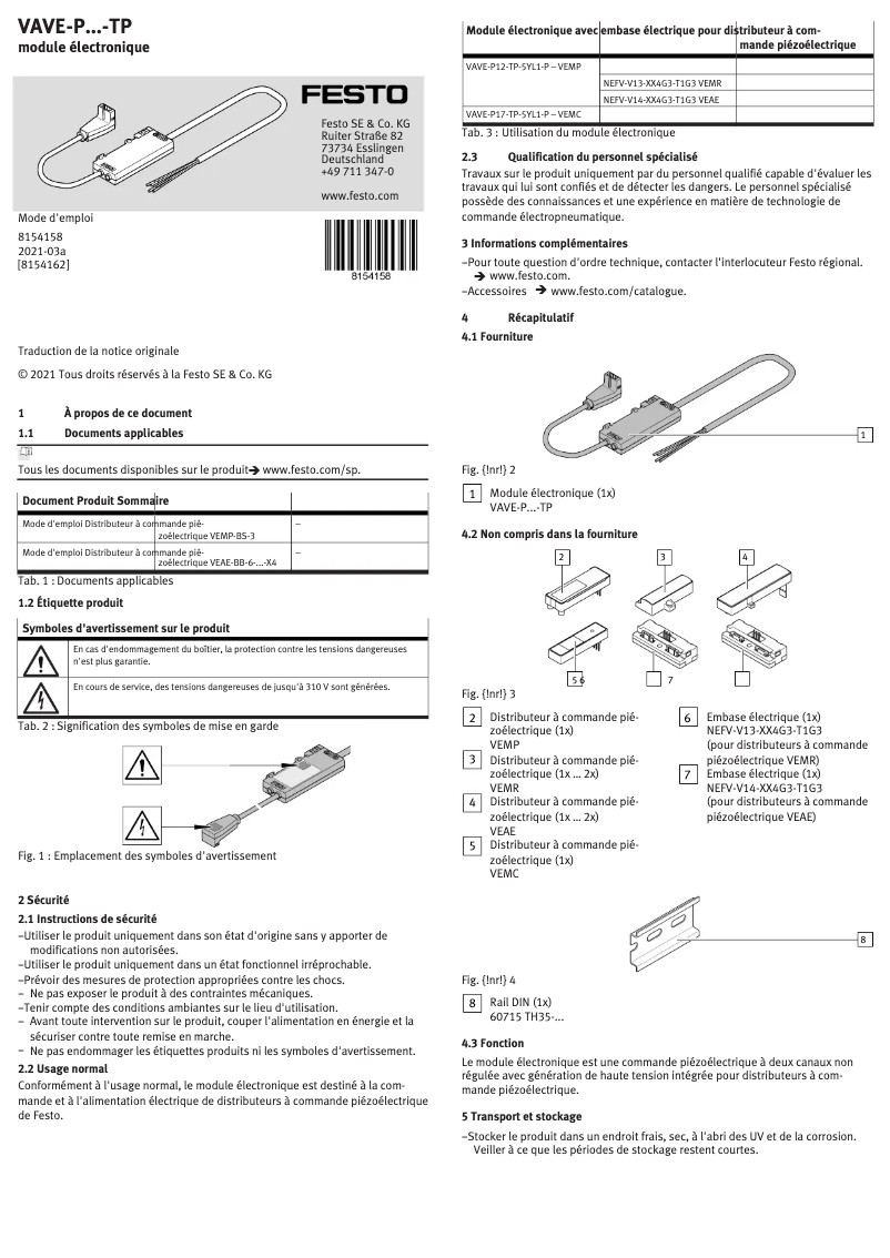 Page 1 de la notice Manuel utilisateur Festo VAVE-P12-TP-5YL1-P