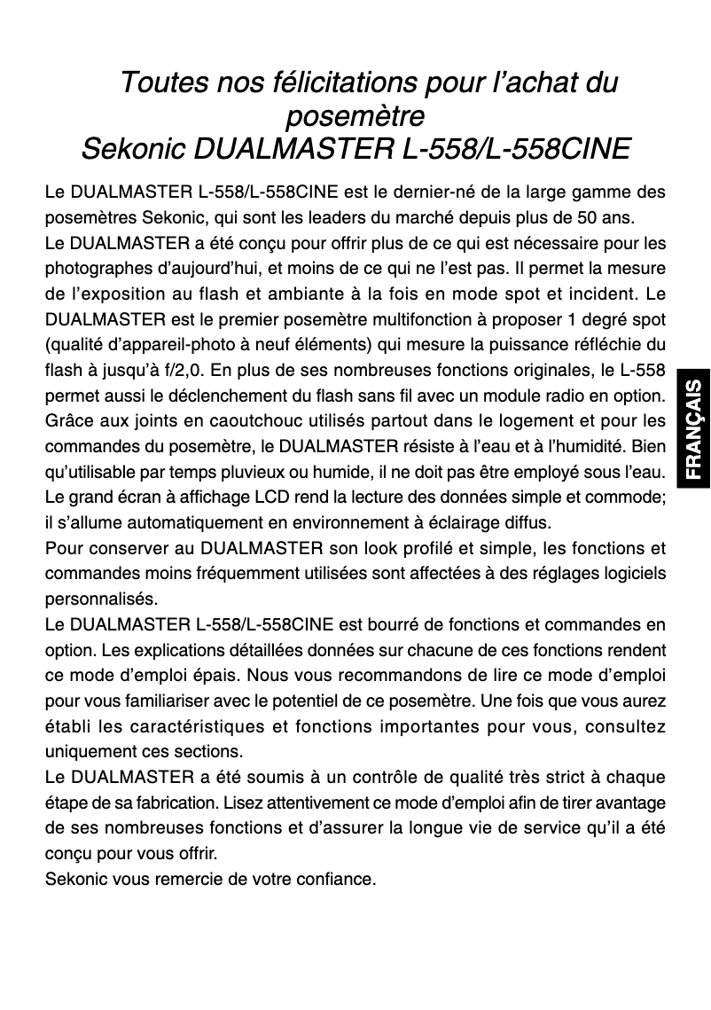 Page n°1 - Manuel utilisateur Sekonic DualMaster L-558Cine
