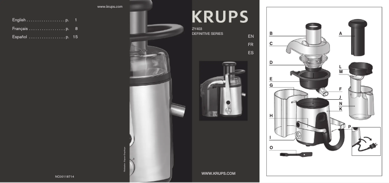 Page n°1 - Manuel utilisateur Krups Definitive ZY403