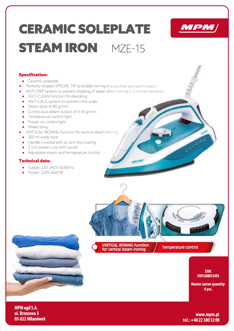Page 1 de la notice Fiche technique MPM MZE-15