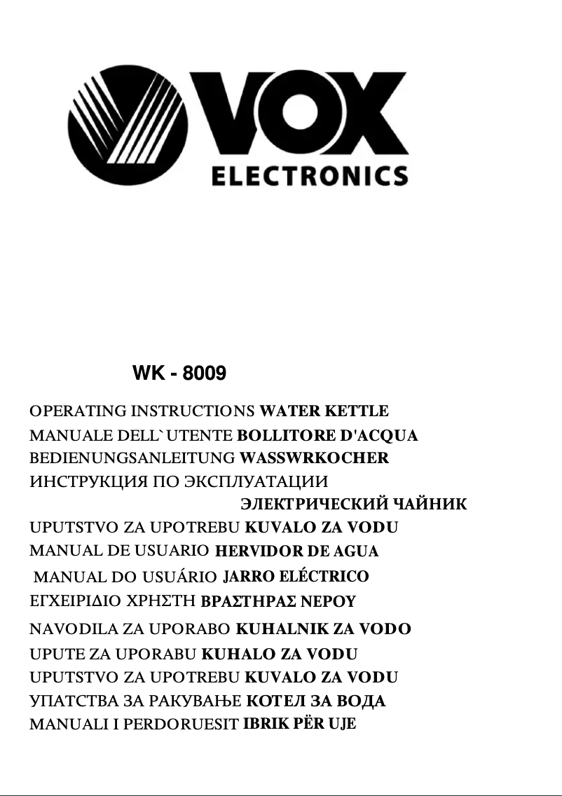 Page 1 de la notice Manuel utilisateur VOX WK8009