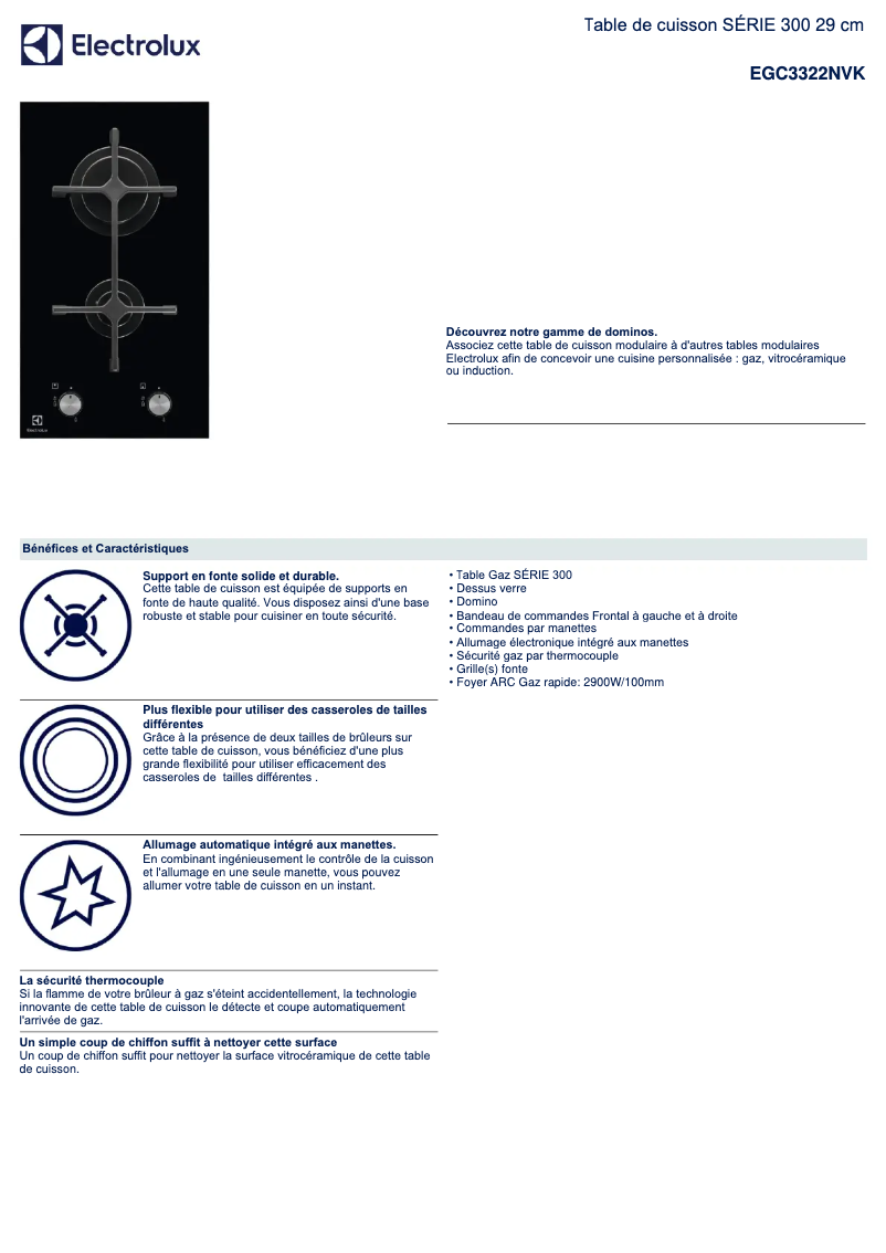 Page n°1 - Fiche technique Electrolux EGC3322NVK