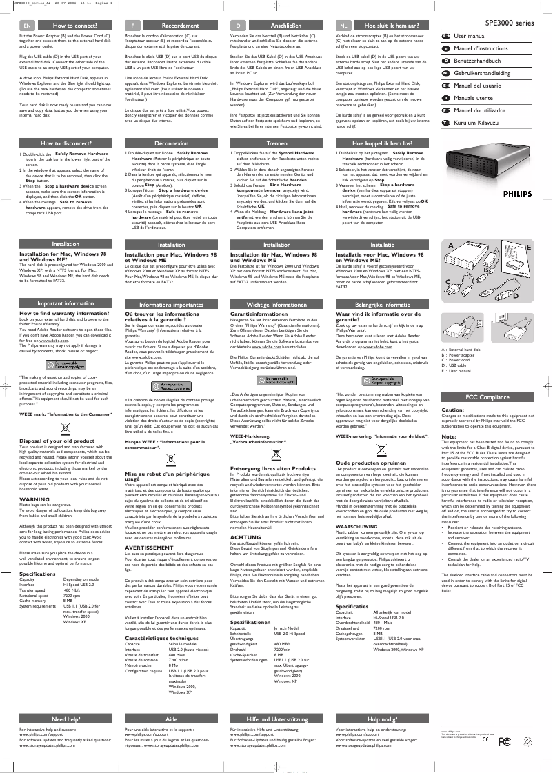 Page n°1 - Guide de démarrage rapide Philips SPE3051CC