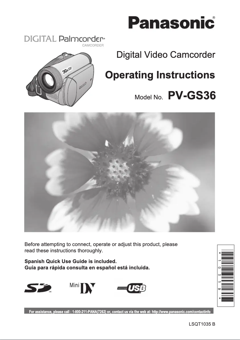 Page 1 de la notice Manuel utilisateur Panasonic PV-GS36