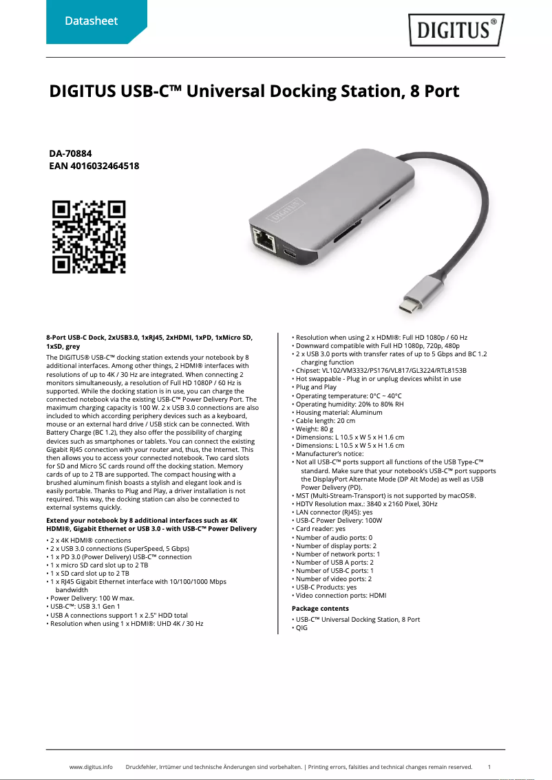 Page n°1 - Fiche technique Digitus DA-70884
