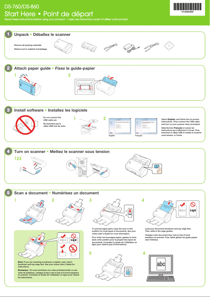 Page 1 de la notice Guide d'installation Epson WorkForce DS-760