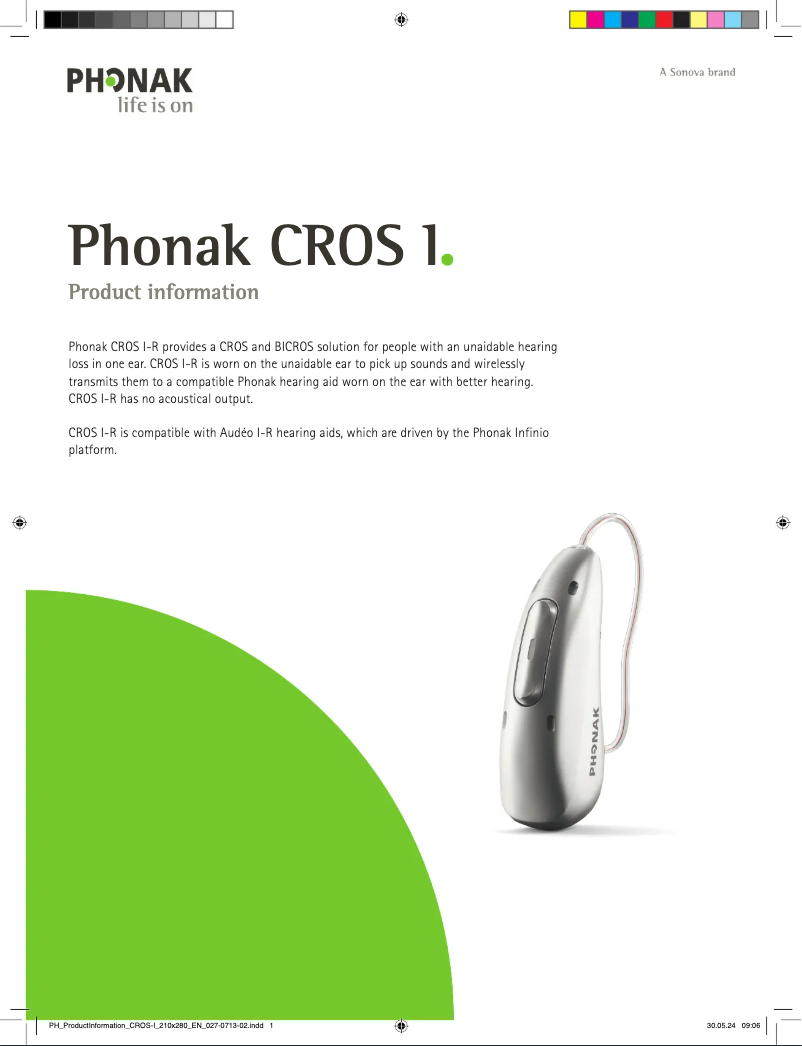 Page 1 de la notice Fiche technique Phonak CROS Infinio