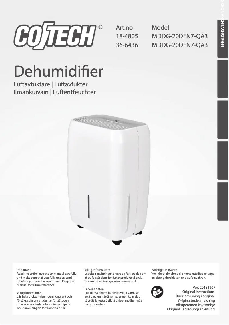 Page n°1 - Manuel utilisateur Cotech MDDG-20DEN7-QA3