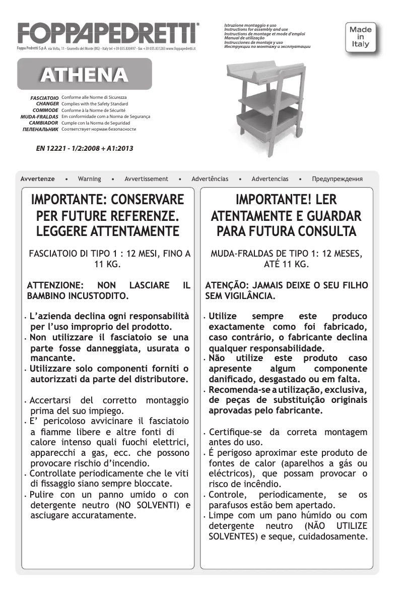 Page 1 de la notice Manuel utilisateur Foppapedretti Athena