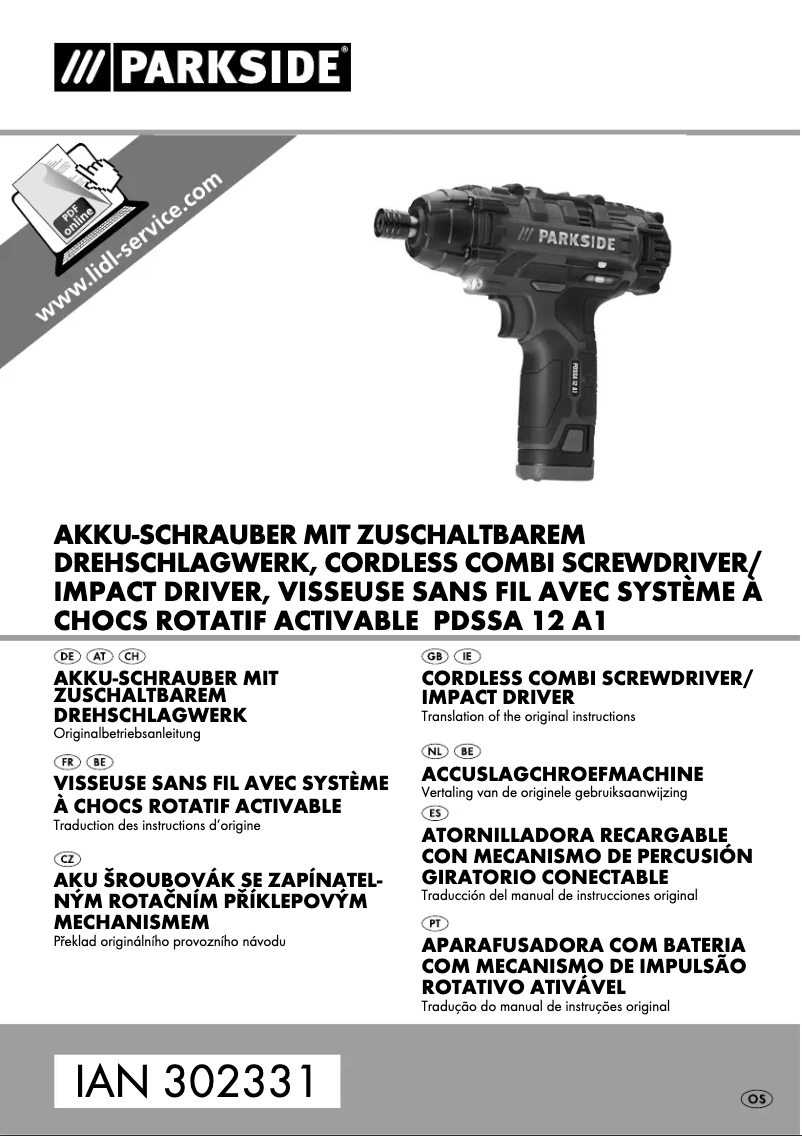 Page 1 de la notice Manuel utilisateur Parkside PDSSA 12 A1