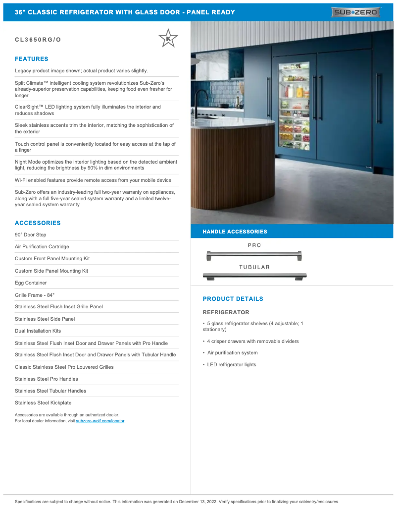 Page 1 de la notice Manuel utilisateur Sub-Zero CL3650RO